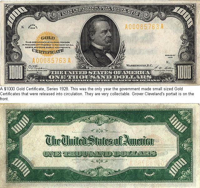 1000 dollar bill. 1928 $1000 Gold Certificate